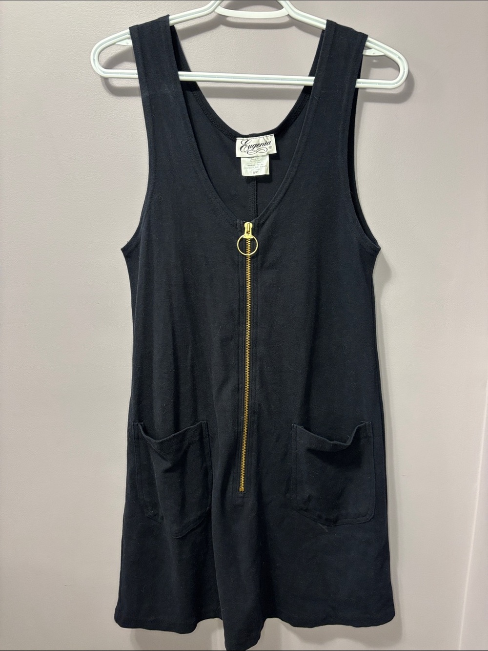 Eugenia Black Sleeveless Zip Front Mini Dress Canadian Made Tank Dress Small